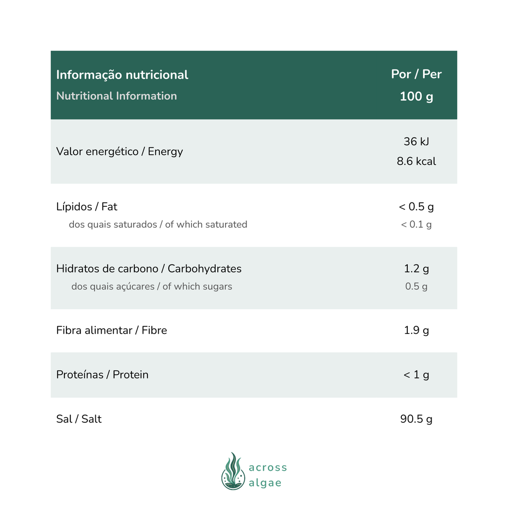 Sal Marinho com mistura de Algas Informação Nutricional