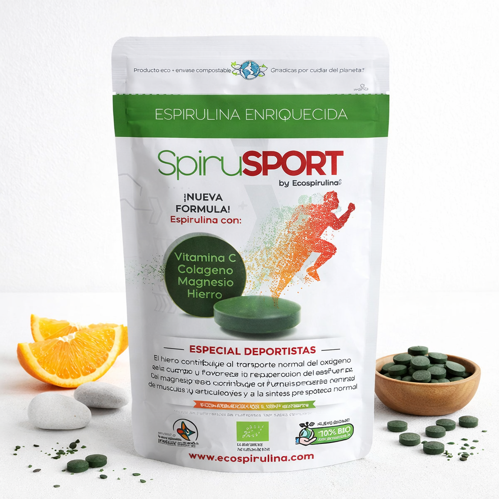 SpiruSPORT (Spirulina, Ferro, Magnésio, Colagénio e Vitamina C)